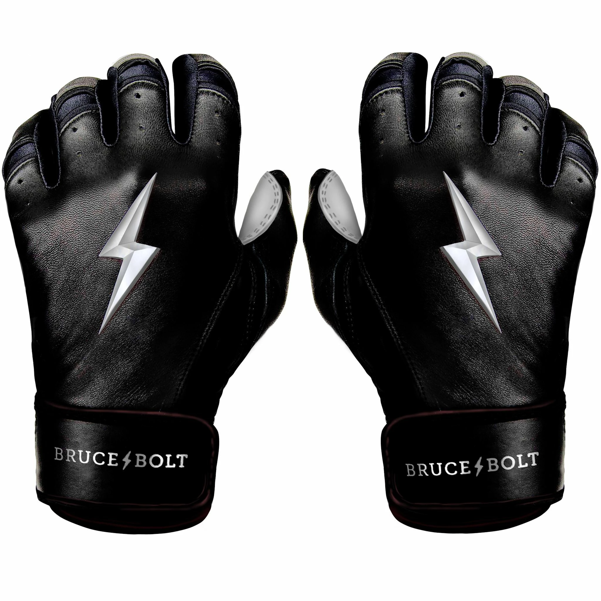Bruce Bolt PREMIUM PRO Chrome Series Short Cuff Batting Gloves: Black 3 Bruce Bolt PREMIUM PRO Chrome Series Short Cuff Batting Gloves: Black
