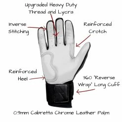 Bruce Bolt PREMIUM PRO Chrome Series Long Cuff Batting Gloves: Black -Deals Baseball Glove Store LC CHRB PALM CALLOUTS