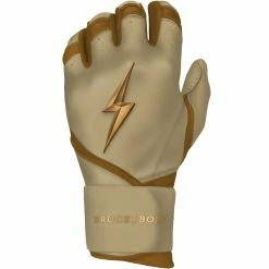 Bruce Bolt PREMIUM PRO Gold Series Batting Gloves: Long Cuff -Deals Baseball Glove Store LC GLD LEFT