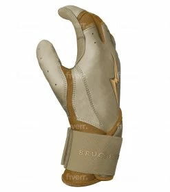 Bruce Bolt PREMIUM PRO Gold Series Batting Gloves: Long Cuff -Deals Baseball Glove Store LC GLD SIDE