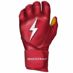 Bruce Bolt PREMIUM PRO Long Cuff Batting Gloves: Red -Deals Baseball Glove Store LC REDG LEFT