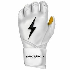 Bruce Bolt PREMIUM PRO Long Cuff Batting Gloves: White -Deals Baseball Glove Store LC WHTG LEFT