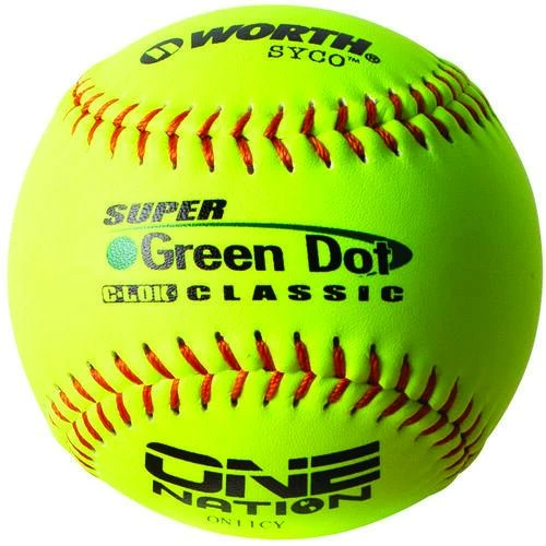 Worth 11" One Nation Green Dot Slowpitch Softballs (Dozen): ON11CY 3 Worth 11" One Nation Green Dot Slowpitch Softballs (Dozen): ON11CY