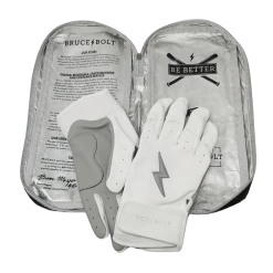 Bruce Bolt PREMIUM PRO Chrome Series Short Cuff Batting Gloves: White -Deals Baseball Glove Store SC CHRW BAG2