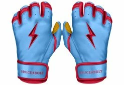 Bruce Bolt PREMIUM PRO BADER Series Short Cuff Batting Gloves: Baby Blue