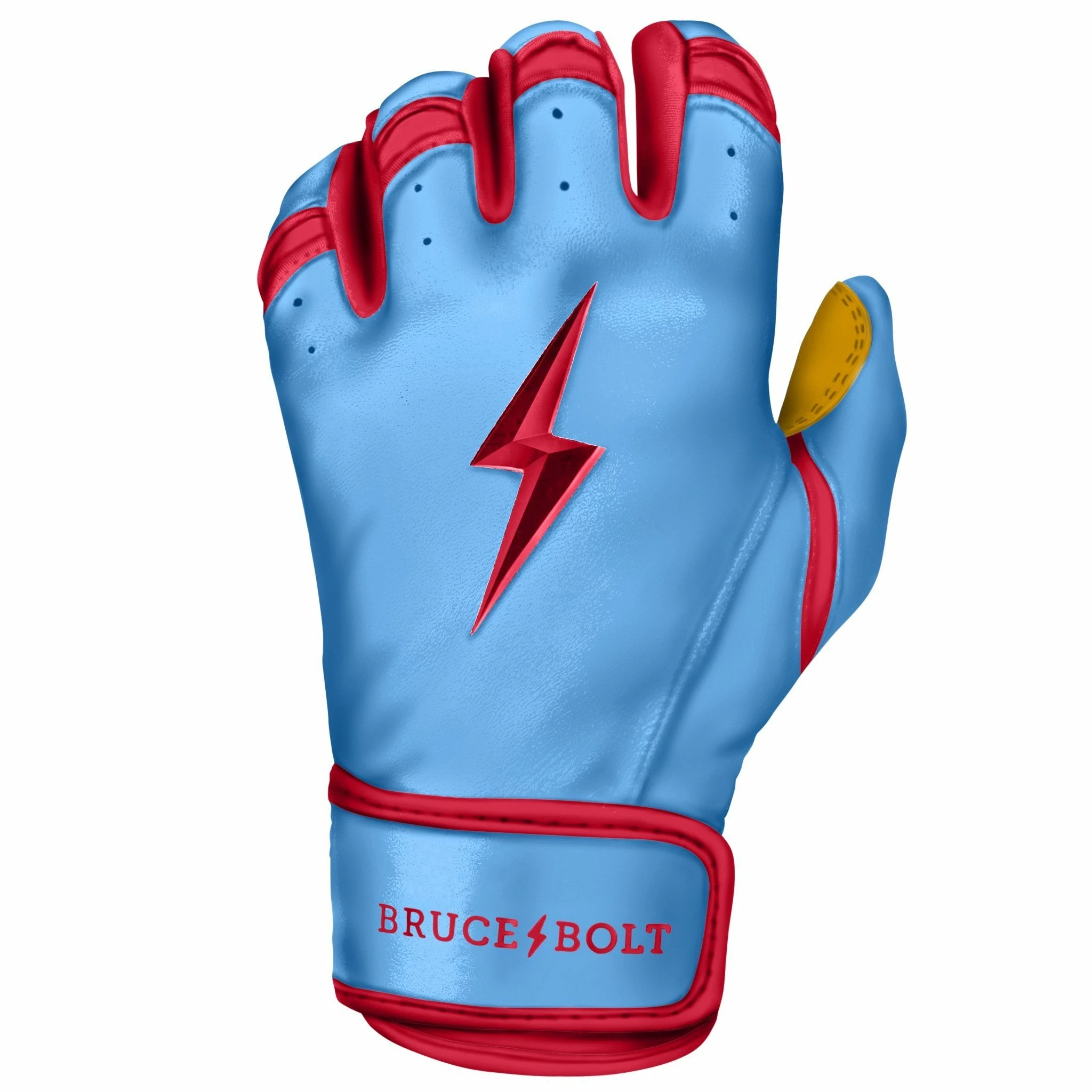 Bruce Bolt PREMIUM PRO BADER Series Short Cuff Batting Gloves: Baby Blue 4 Bruce Bolt PREMIUM PRO BADER Series Short Cuff Batting Gloves: Baby Blue - Image 2