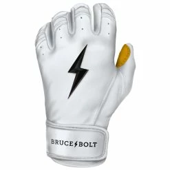 Bruce Bolt PREMIUM PRO Short Cuff Batting Gloves: White -Deals Baseball Glove Store SC WHTG LEFT