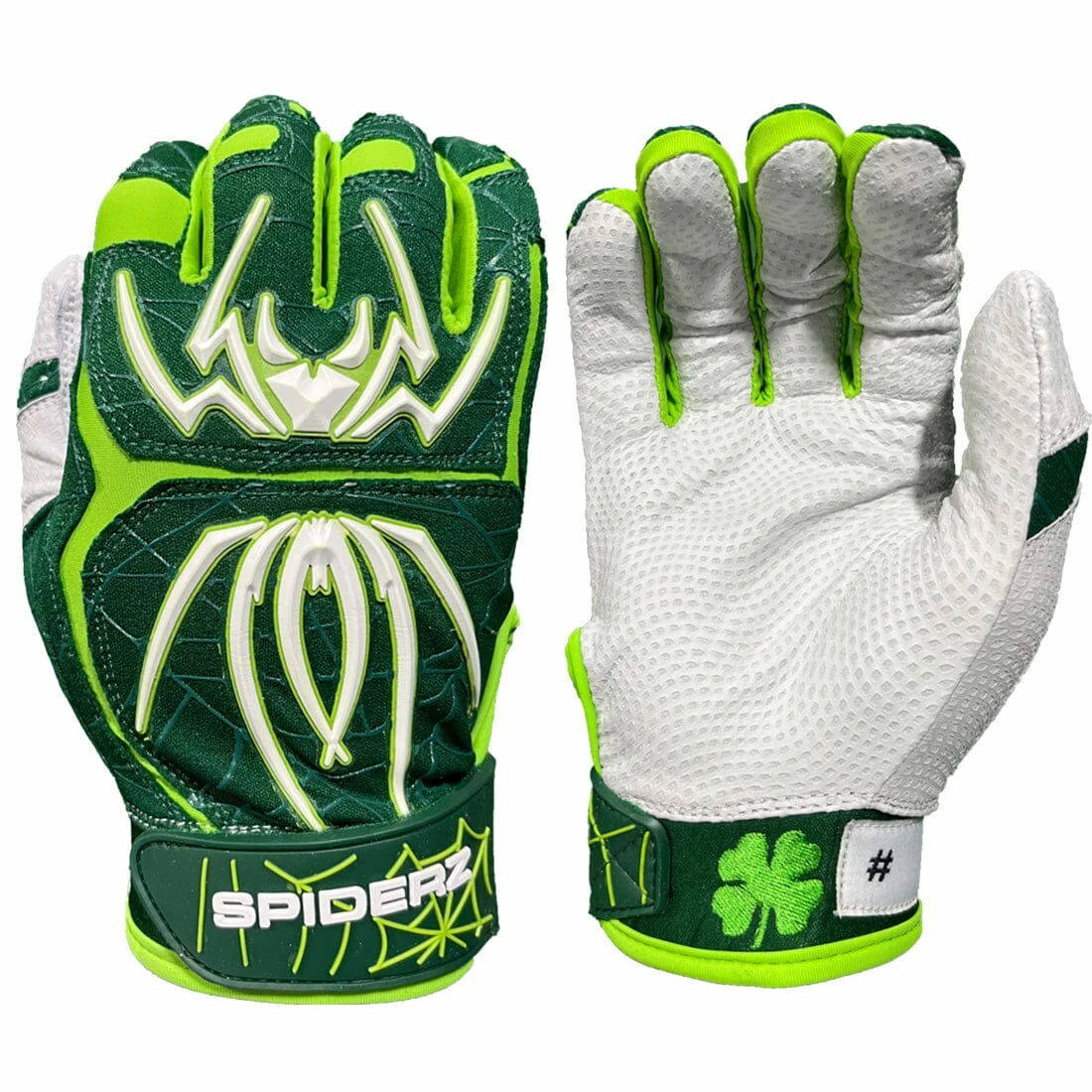 2023 Spiderz Ltd Ed "Lucky" ENDITE Batting Gloves: Dark Green/Kelly Green/White 3 2023 Spiderz Ltd Ed "Lucky" ENDITE Batting Gloves: Dark Green/Kelly Green/White