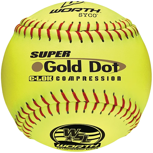 Worth 12" Super Gold Dot WSL Slowpitch Softballs (Dozen): YS44WSLC 3 Worth 12" Super Gold Dot WSL Slowpitch Softballs (Dozen): YS44WSLC